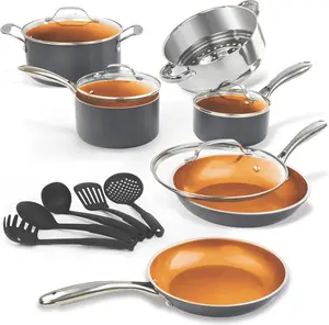 15-Piece Nonstick Ceramic Induction Cookware Set – Includes Frying Skillet and Saucepan, Elegant Blue Design