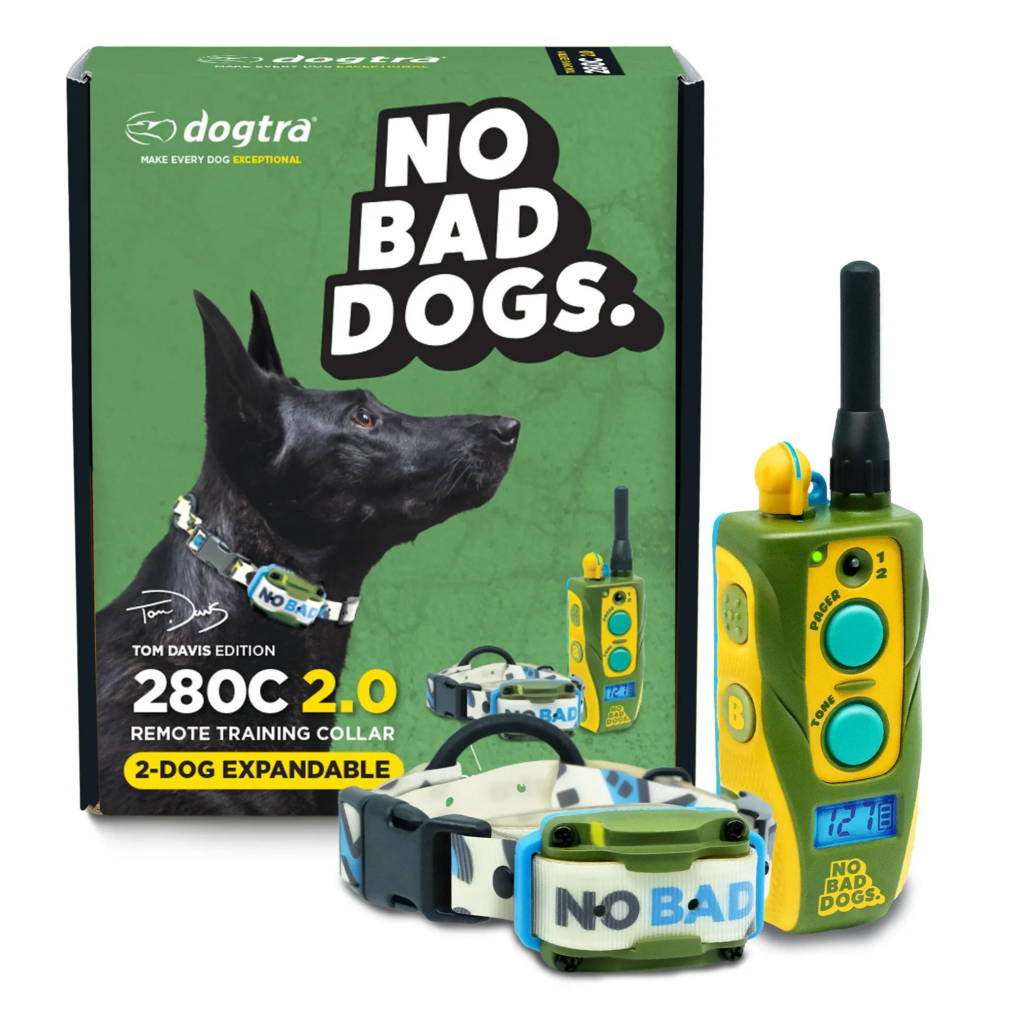 Dogtra E-Collar Tom Davis 280C 2.0 Boost and Lock Waterproof 1/2-Mile Range Dog Training Collar with Remote Rechargeable 127 Levels Vibration Bungee No Bad Dogs Trainers