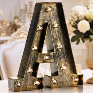 Golden Black LED Marquee Letter Sign - Industrial, Vintage Style Light Up Alphabet Initial Decor for Cafe, Wedding Home Bar Decoration - A