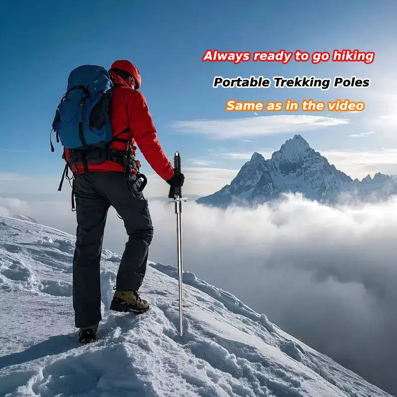 Trekking Poles—Retractable, portable safety tools for everyday use, featuring a slip-resistant design crafted specifically for outdoor enthusiasts. These durable poles make the perfect gift for hikers—retractable and versatile trekking poles.