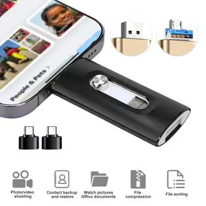 256GB 3-in-1 USB Flash Drive, USB 3.0 High-Speed for Photos and Videos Backup for iPhone, Android & PC (Type-C Adapter)