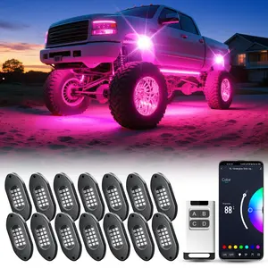 Honalia RGB LED Rock Lights Kit with high quality, 4\6\8\10\12\14 pods Underglow Multicolor Neon Light Pod , Waterproof IP68 with Bluetooth App & Remote Control Wheel Well Light for Truck ATV UTV RZR SUV Off Road Lights