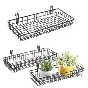 2pcs Black/White Metal Wire Hanging Basket Multi Function Wall Grid Baskets Kitchen Storage Plant Holder Shelf Grid Wall Shelves, for Balcony Rails Window Sills & Home Organization 5.7 x 5.9 x 2.3 Inch
