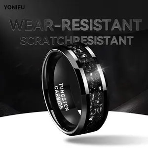 Yonifu 8MM Black Sparkle Shard Tungsten Engagement Ring Men's Wedding Band Wear-Resistant Scratch-Resistant Tungsten Carbide