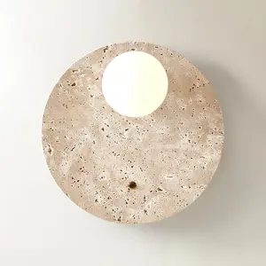 Z Gallerie Eden Travertine Sconce - Natural Beauty Refined Design with Frosted Glass Globe for Hallways Bedrooms Modern Living Spaces Decorative Gentle Lamp Decorative Ambiance Lighting Round Night Lamps