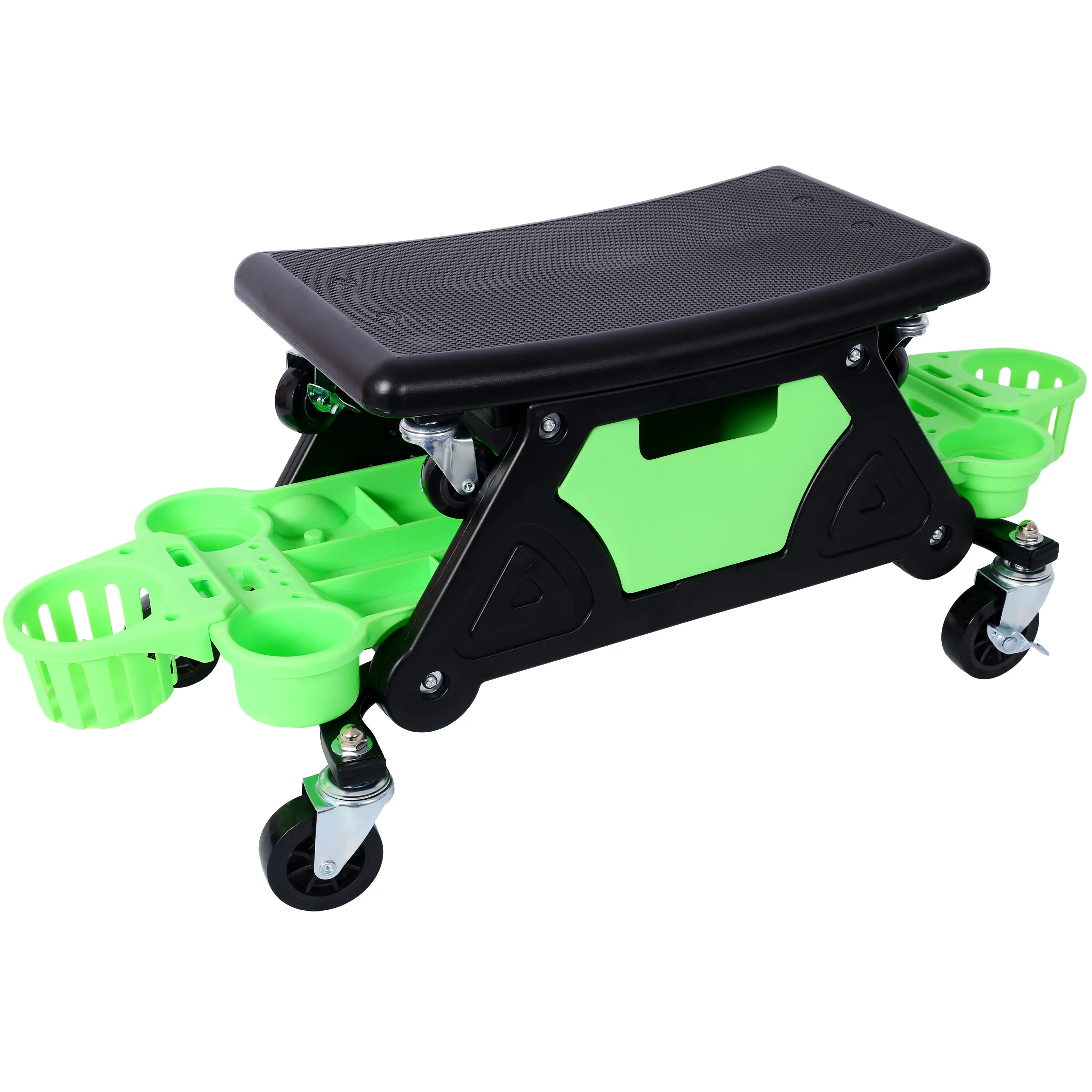Heavy Duty Swivel Rolling Mechanic Stool - 300 LBS Capacity Vehicle Automotive Repair Equipment, 4" Wheels for Mobility, Removable Tool Tray Storage Organizer, Detailing Creeper Seat for Garage Use