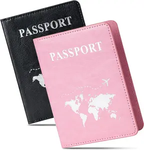 Unisex Minimalist Faux Leather Passport Holder Set - 2-Piece Ultra Slim Travel Document Holder, Lightweight Durable Luggage Accessory, Protects Passports from Bending & Scratches, Ideal for Holidays & Business Trips