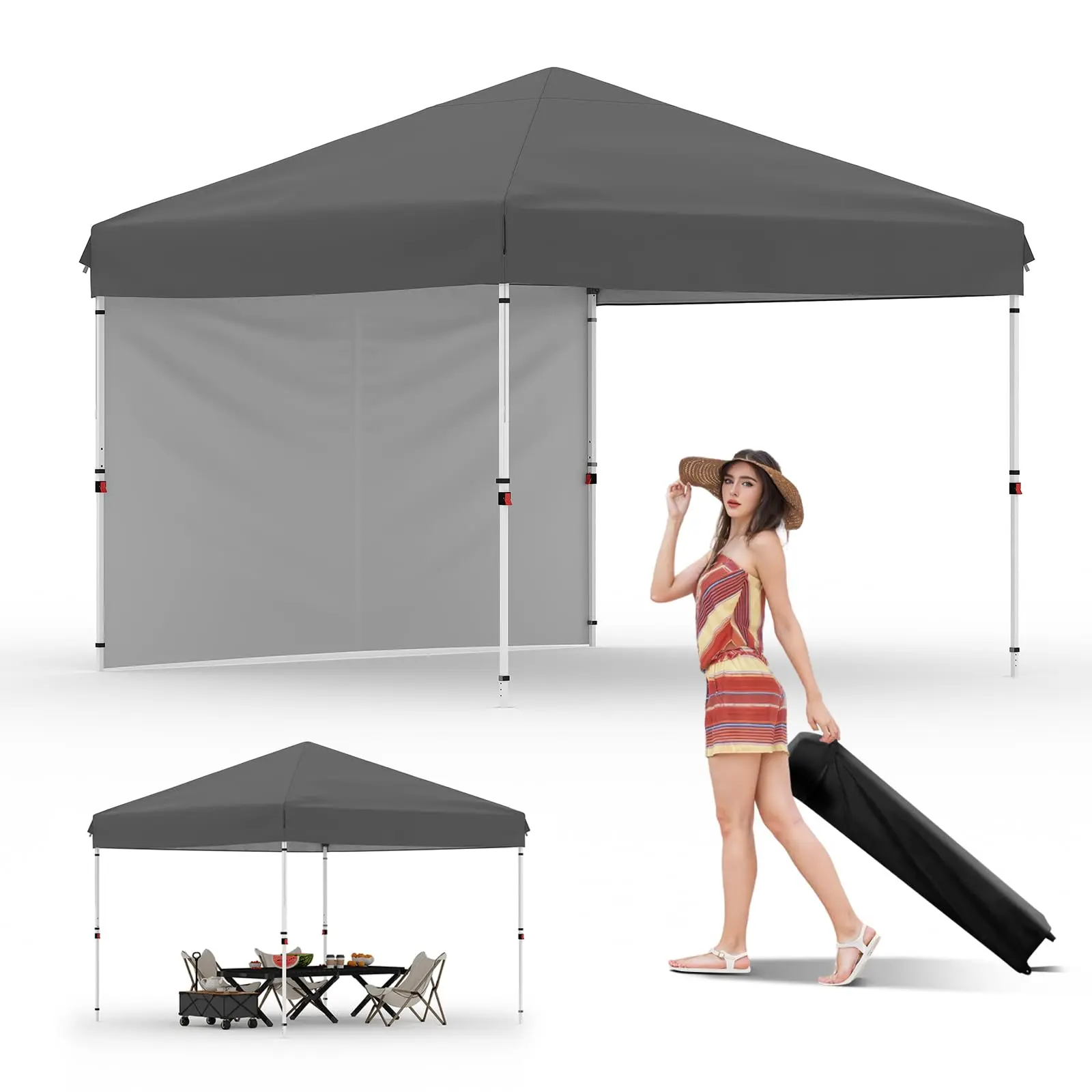 Garvee 10x10 Pop Up Canopy Tent with 1 Removable Sidewall, Heavy Duty Commercial Instant Shelter with One-Person Setup, UPF 50+ Waterproof, 100 Sq Ft Shade for Outdoor Events, Camping, Farmers Market