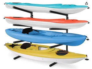 4 tier Storage Rack, 400 Lbs Heavy Duty Adjustable Kayak Wall Mount Rack for Garage and Outdoor Storage, Metal Stand Perfect for Canoe Paddle Board Surfboard, Black