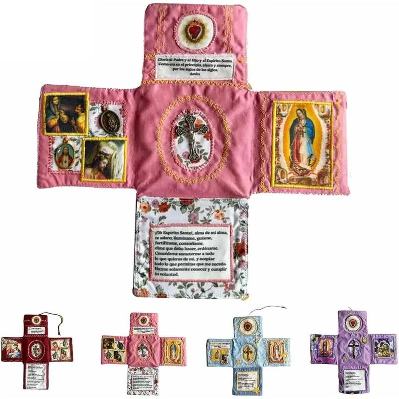 Handcrafted Religious Traditional Compact-Size Easy-to-Carry Pocket Devotional - Catholic Travel Devotion Kit with Cross, Prayer Quilt, Virgin Guadalupe Christian Gift for Daily Faith & Spiritual Reflection, Great For Travel Days