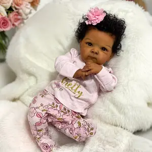 18 inch lifelike Reborn Babydolls Realistic Rooted Hair Newborn Deep dark brown Skin Tone Soft Huggable babesize  american Girl Dolls Gifts For Kids reborn  toddler of the year