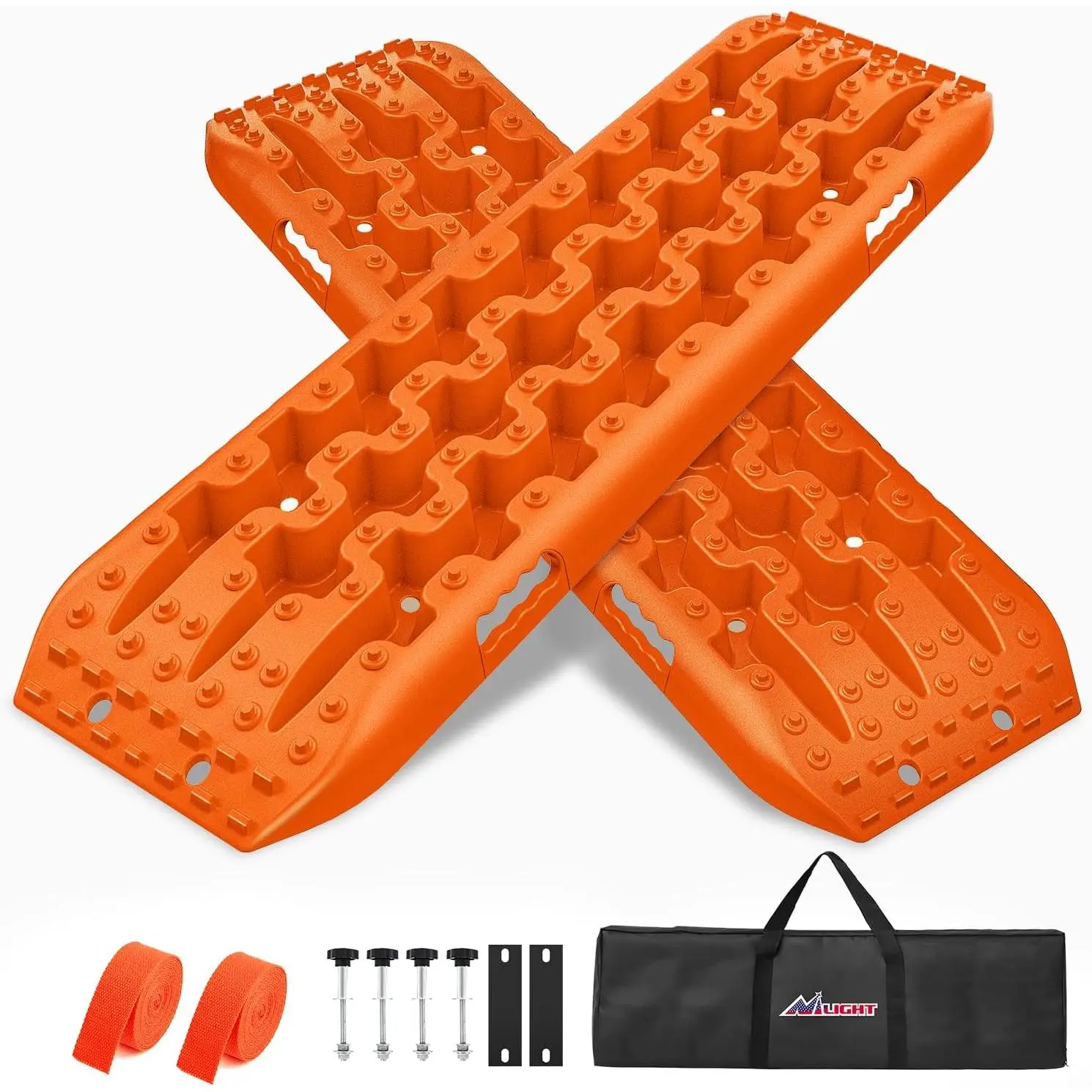 Nilight High-Tensile Nylon Off-Road Recovery Traction Boards Tire Mats, 4WD/4X4 Wheel Grip for Mud/Sand, with 2PCS DIY Mount Kit, Zipper Bag, 2 Leashes, Tire Pressure Gauge (Orange) Truck Accessories All Terrain Tire Durable Tires