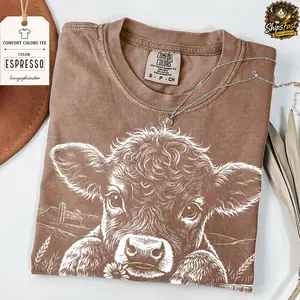 Cute Highland Cow Shirt, Comfort Colors Cow Tshirt, Aesthetic Farmhouse Cowboy Top, Western Boho Cowgirl Gift, Floral Highland Cow Shirt