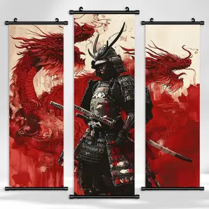 3-Piece Hanging Banner Set, Armored Samurai & Dragon Art Poster, Modern Living Room Decor, Waterproof Wall Art for Hallway, Decorative Wall Art, Wall Art Decoration