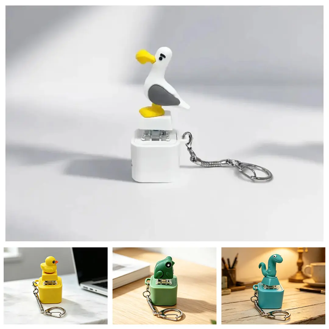 Glowing Seagull & Lizard & Frog & Duck Seagull Croaking Keyboard Fidget Toy, USB Rechargeable Keychain, Quacking Stress Reliever with Colorful Lights, Fun & Portable Anxiety Relief Toy for All Holiday Gifts