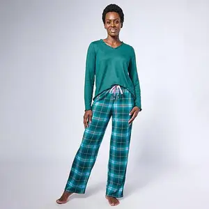 Comfort Code Brushed Ultra Knit Ruffle V-Neck Top and Pant Sleep Set