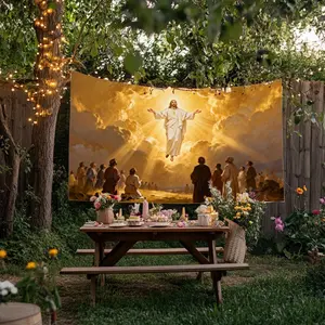 Banner, 1 Pc, Welcome Jesus Resurrection Religious Theme Backdrop, Size 43.3x70.8 in & 59x82.6 in, Polyester Fabric, Perfect for Easter, Room and Party Decoration, Outdoor Holiday Decor, Outdoor Banners, 2D Decorative Flag