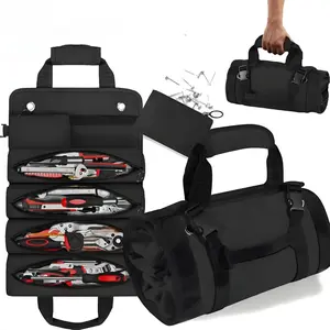 Portable Roll-Up Tool Bag for Electricians & Mechanics, 4 Compartments and 2 Detachable Tool Bags, Heavy Duty Carpenter Tool  Bag for Electrician's, Carpenter's and Construction Worker's Tool, Tool Bag Organizer