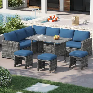 [New] 【2/3/4 Packages Shipping】AECOJOY Patio Furniture 7 Pieces Outdoor Durable Sectional Sofa Set with Cushions, Rattan Weather-Resistant Design Corner Loveseat Armrest Loveseat