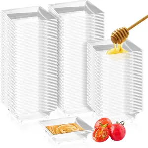 100 Pcs Mini Dessert Plates, Clear Disposable Plastic Tray, Plastic Dish for Sauce, Dessert, Fruit or Appetizer