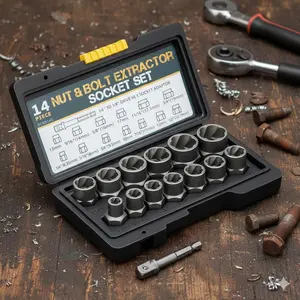High-Impact Bolt & Nut Extractor Set, Hand Tools, Hardware, Anti-Slip Anti-Break Design for Stripped, Rusted or Broken Screws Removal. Thread Repair Tool Kit with Magnetic Portable Case, Ideal for Automotive, Machinery, Pipe & Sheet Metal Repair