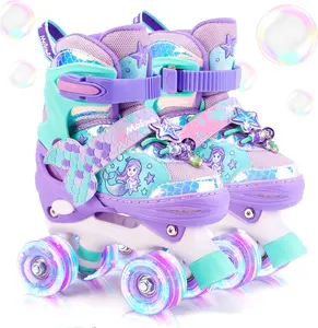 Mermaid Roller Skates for Girls Kids,4 Size Adjustable Light up Wheels Skates for Toddlers, Beginner Women Rollerskates Outdoor for Xmas Birthday Gifts Adjustable Inline