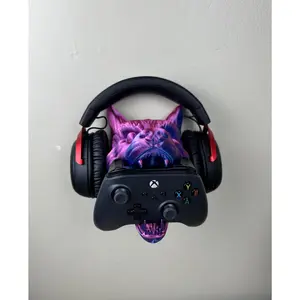 Wolf Headphone Controller Holder and Stand, Cute Unique Wall Mount or Desk Decor | 3D Printed Gamer Organization Wallmount for PS5, Xbox etc controller stand