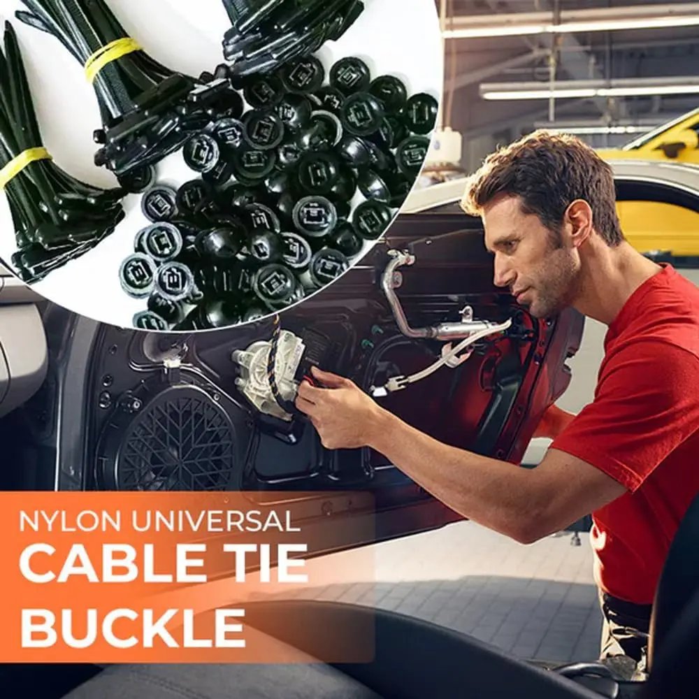 100Pcs Nylon Universal Cable Tie Buckle, Heavy Duty Self-Locking Nylon Zip Ties Holder, Multipurpose Plastic Cable Ties Tool for Car Daily Repair