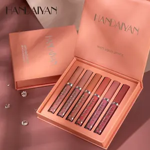 HANDAIYAN 6-piece matte lipstick set — long-lasting color payoff, waterproof and sweatproof, no fading or transfer, stylish gift box, velvety matte finish, all-day wear, highly pigmented, perfect for everyday commuting and dates