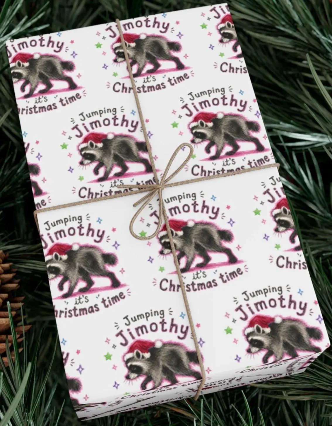 Jimothy Raccoon Christmas Wrapping Paper, Woodland Holiday Gift Wrap, Cute Forest Animal Present Paper for Raccoon Lovers