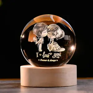 Couple  Ball Valentine's Gifts for Her 2.36" Engraved Glass Couple Sphere Gifts with Colorful Lighted Base Decorative Glass Ball Romantic Anniversary Decor Wife Birthday Gifts