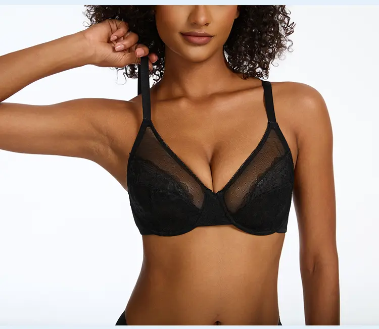 FS 1/2PCS EssElegance Women's Floral Lace Full Coverage Bra Unlined Underwire Minimizer with Breathable Mesh Cups for Comfortable Support Womenswear Everyday Smooth Wings