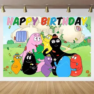 Cute Color Blob Family B-Barba-pa-pa Theme Backdrop Rainbow 1st Birthday Photo Photography Background Home Decoration Poster Banner