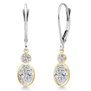 Gem Stone King 14K Two Tone Gold Lab Grown Diamond Dangle Earrings for Women | 1.62 Cttw | Gemstone April Birthstone | Oval 7X5MM