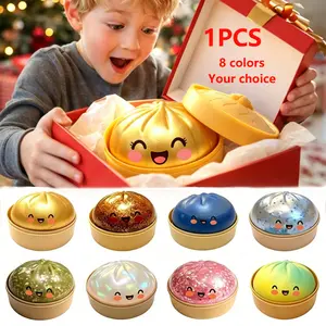 Glitter Dumplings Blind Box Squishy Toy with Mini Steamer Soft Slow Rebound Pinch Fidget Toy