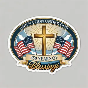 Christian Patriotic Sticker One Nation Under God Cross & Flags 250 Years of Blessings Vinyl Decal