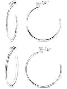 2 Pairs of 925 Sterling Silver Hoop Earrings Female Big Gold Hoop or Silver Split Hoop Earrings 14k Gold Hoop Earrings AAA+ Cubic Zirconia Hypoallergenic 35mm