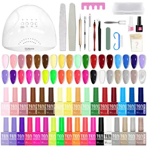 Tencoco 51 Pcs Gel Nail Polish Kit 35 Colors with Crystal Cat Eye Nail Art Tools Set UV Light Translucent Glossy Formula Perfect Gift for Women