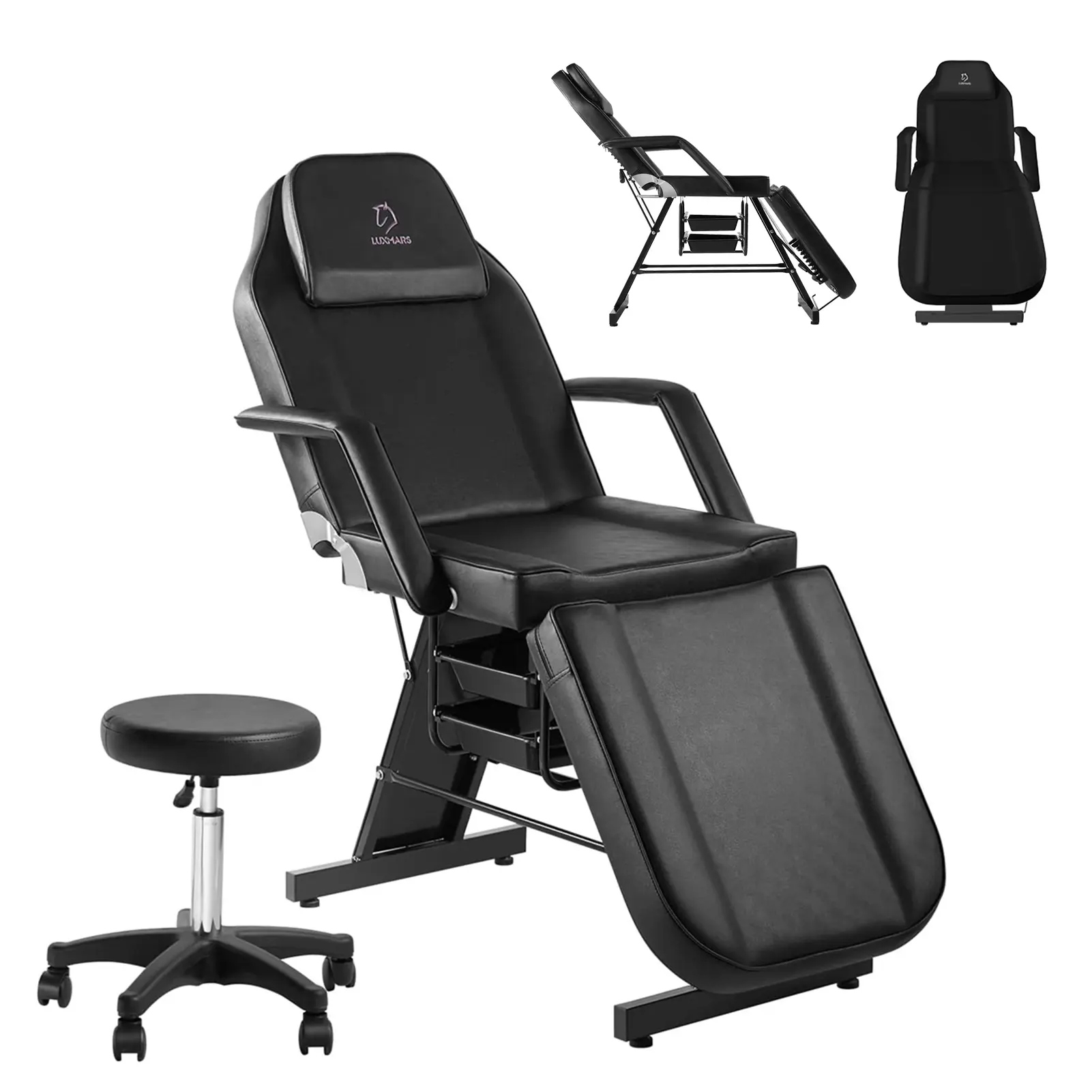 73-in Multipurpose Salon Facial Chair - 3-Section Adjustable Massage Table with Stool, Commercial Beauty & Barber Salon Equipment for Estheticians