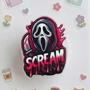 Ghostface Scream Phone Grip - Dripping Pink Neon Horror Movie Stand, Aesthetic Slasher Acrylic Socket for Women, Edgy Spooky Gift for Her