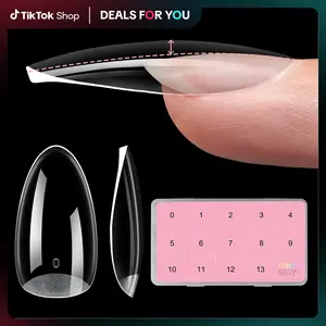 Aillsa 2.0 Upgraded Soft Gel Nail Tips - Built-in C-curve Medium Almond Full Cover Nail Extensions Ultral Thicker Acrylic Nails Tips Strong Clear 140Pcs/168Pcs/224Pcs Pre-sculpted Press-On Nails with Matte Underside False Nails for Flat Nails