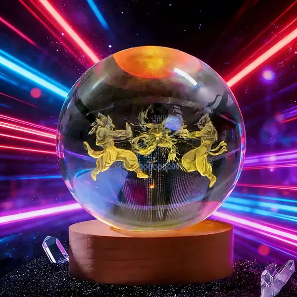 Collect 3D Laser Etched Glass Color-changing Crystal Ball, Animation Warrior Scene Design, Wooden Display Base and Home Desk Decorations, Which are Excellent Gifts for Children's Birthdays and Christmas.