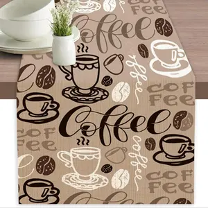 1pc Retro Coffee Cup Table Runner – Farmhouse Rustic Style for Parties, Holidays, Dining Room & Kitchen