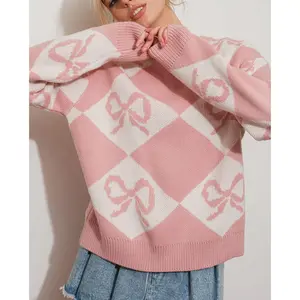 Chess Queen Oversized Checkered Bow Sweater