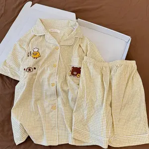 2Pcs Rilakkuma Sleepwear Spring and Autumn Short Sleeved Short Two-Piece Set Pure Cotton Home Wear Sweet Nightwear Festival Gift