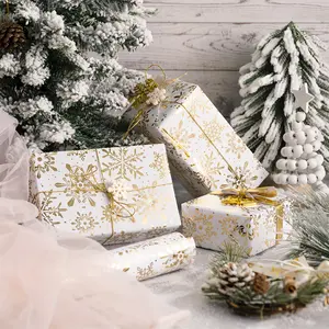 RUSPEPA Christmas Wrapping Paper | Gold Foil Snowflake Patterns - Ideal for Christmas, Holidays, Parties, Gift Wrapping, DIY Crafts, Xmas Gifts, Holiday Decor, Premium Wrapping - 17 Inches ×16.5 Feet