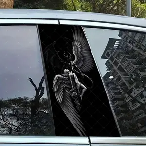 Angel Demon Car B Pillar Protection Sticker, Easy Peel & Stick, Sunproof Waterproof Scratch Resistant, Fits All Cars, Car Exterior Decoration