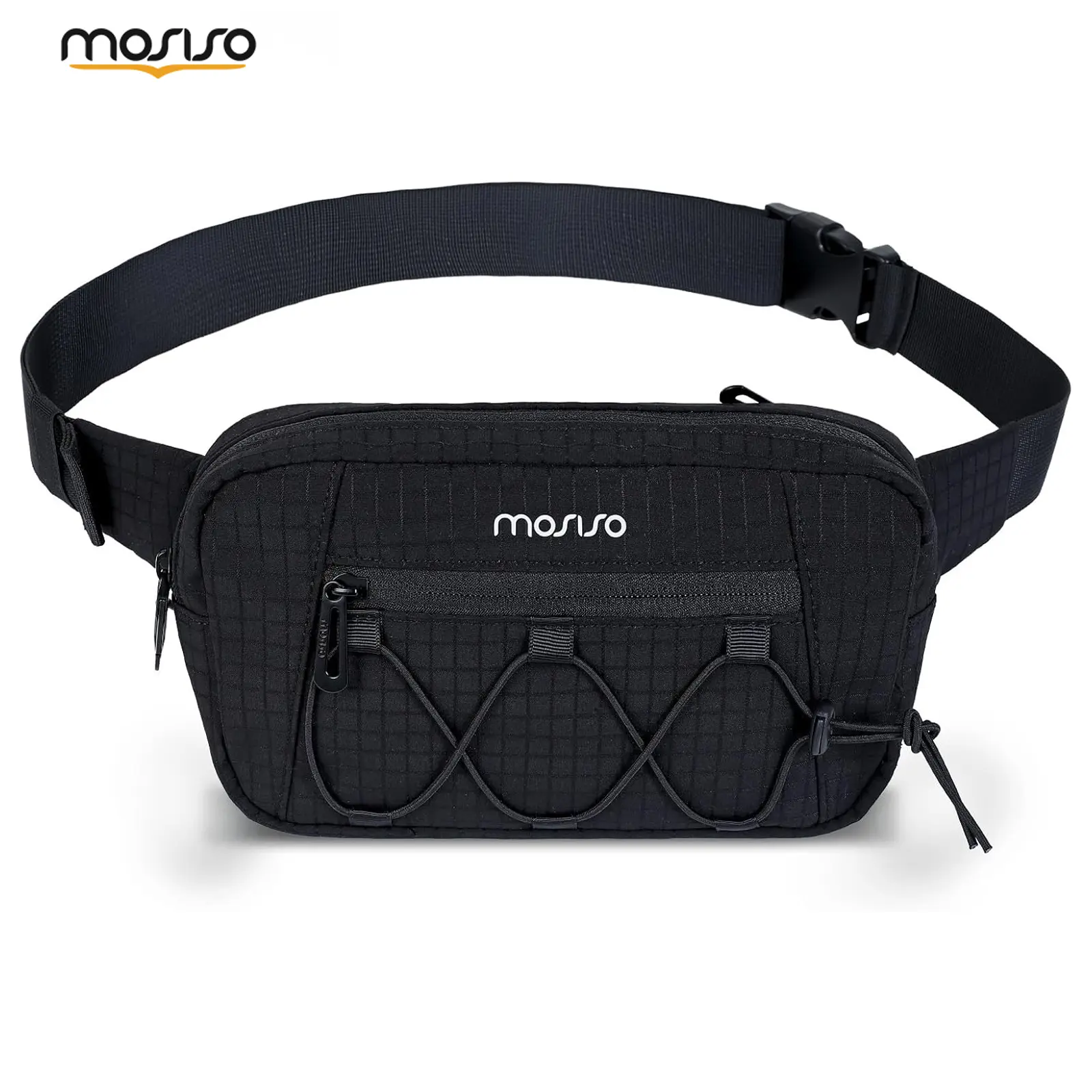 MOSISO Fanny Pack Crossbody Bag for Women Men, Waterproof Waist Bag with 3 Zipper Pockets, Adjustable Belt Bag for Running Travel Hiking Gym Outdoor Sports Hands Free Sling Bag Black