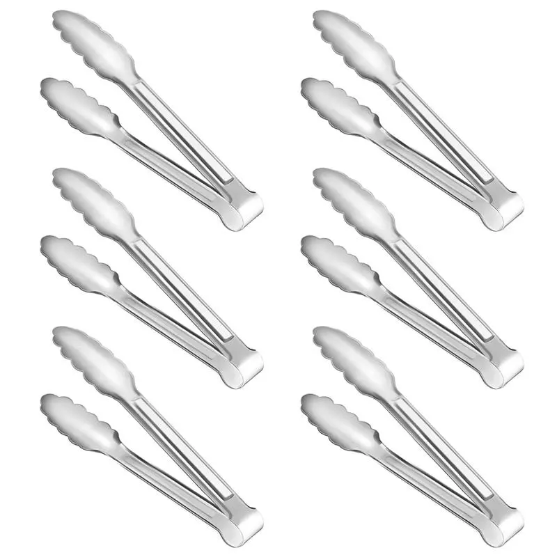 6 Pack Serving Tongs Kitchen Tongs, Buffet Tongs, 304 Stainless Steel Food Tong Serving Tong, Small Tongs, Silver 7Inch
