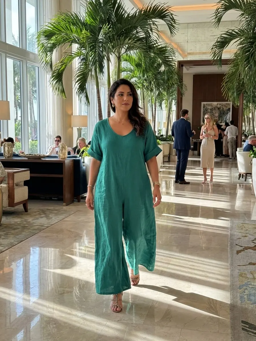 Italian Linen Relaxed Fit Jumpsuit – One Size, Breathable & Effortless Chic, Casual Chic, Linen Fabric